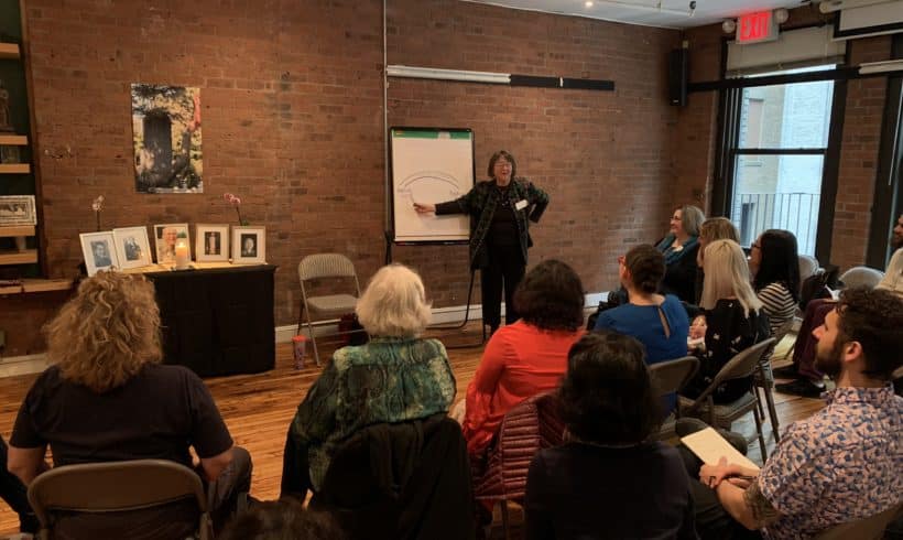 Photo of Phyllis Furumoto leading a workshop in New York City on November 2, 2019