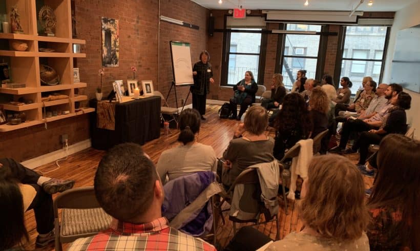 Photo of Phyllis Furumoto leading a workshop in New York City on November 2, 2019