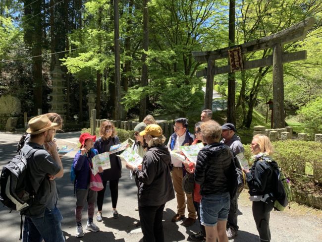 Photo of out tour group on Mount Hiei being led by our tour guide Yoshie Hara