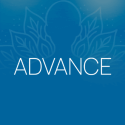 Graphic reading "ADVANCE" at the NYC Reiki Center with Brian Brunius